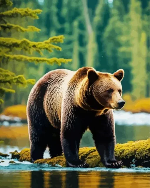 Brown Bear Among The Trees Diamond Painting