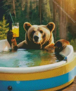 Brown Bear Enjoying A Drink Diamond Painting