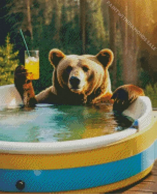 Brown Bear Enjoying A Drink Diamond Painting