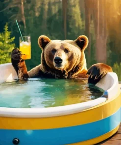 Brown Bear Enjoying A Drink Diamond Painting