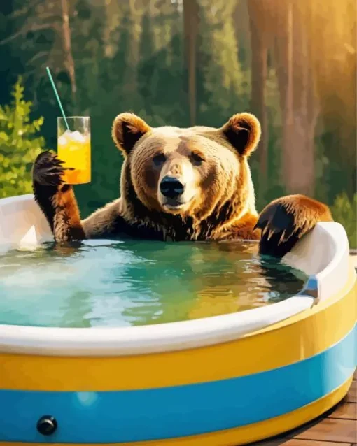 Brown Bear Enjoying A Drink Diamond Painting