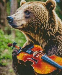 Brown Bear Holding A Violin Diamond Painting