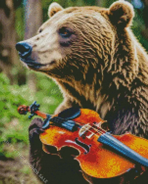 Brown Bear Holding A Violin Diamond Painting