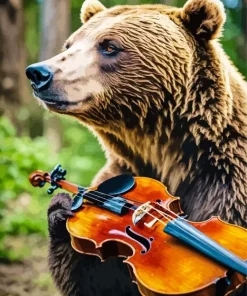 Brown Bear Holding A Violin Diamond Painting