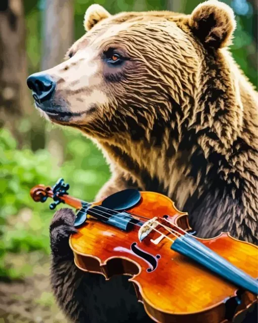 Brown Bear Holding A Violin Diamond Painting