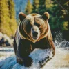 Brown Bear In Water Diamond Painting