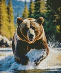 Brown Bear In Water Diamond Painting