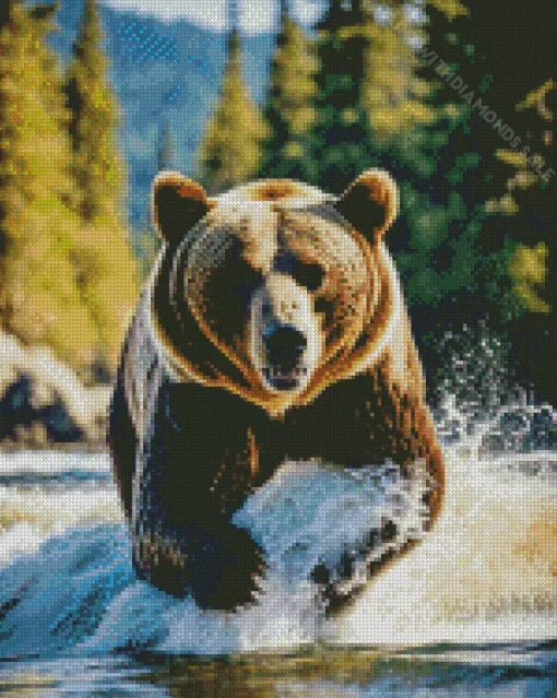 Brown Bear In Water Diamond Painting