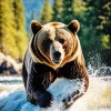 Brown Bear In Water Diamond Painting