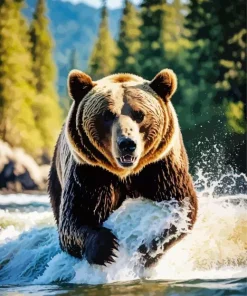 Brown Bear In Water Diamond Painting