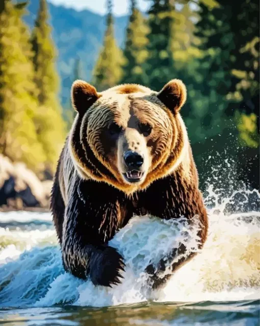 Brown Bear In Water Diamond Painting