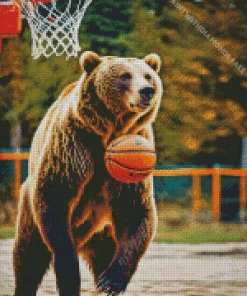 Brown Bear Playing Basketball Diamond Painting