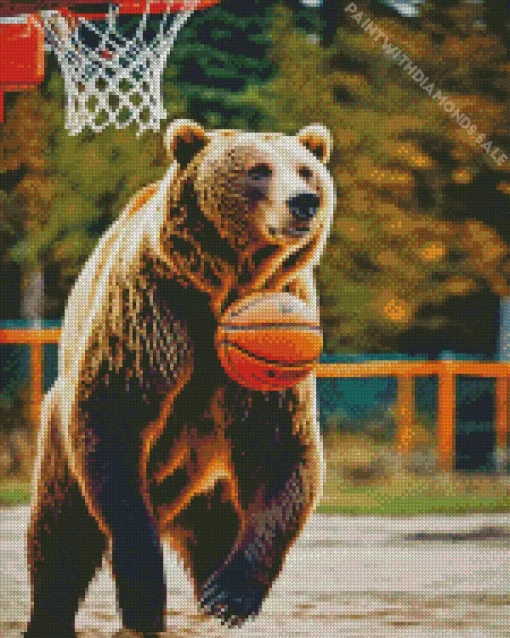 Brown Bear Playing Basketball Diamond Painting