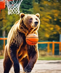 Brown Bear Playing Basketball Diamond Painting