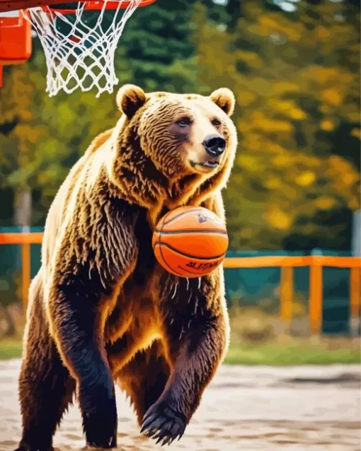 Brown Bear Playing Basketball Diamond Painting