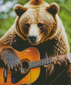 Brown Bear Playing Guitar Diamond Painting