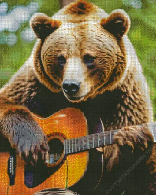 Brown Bear Playing Guitar Diamond Painting