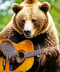 Brown Bear Playing Guitar Diamond Painting