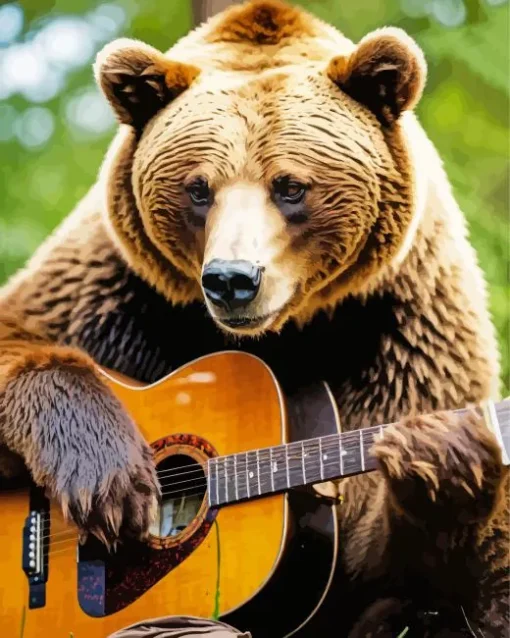 Brown Bear Playing Guitar Diamond Painting