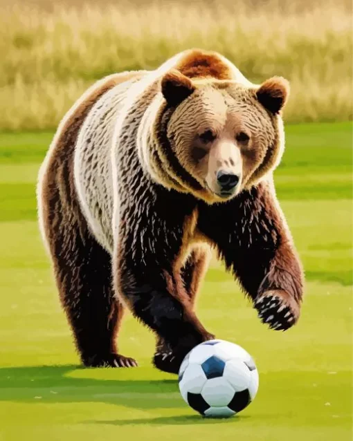 Brown Bear Playing Soccer Diamond Painting