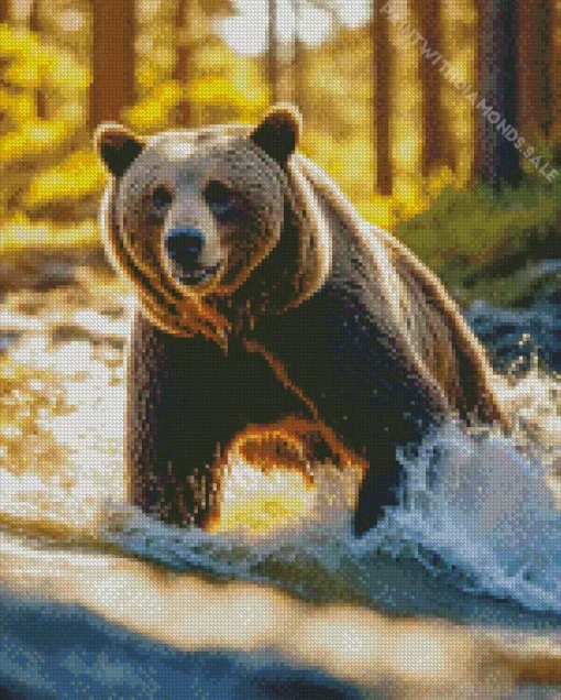 Brown Bear Swimming Diamond Painting