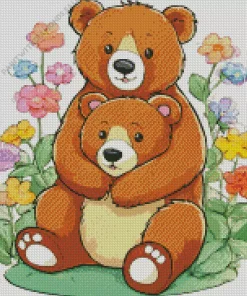 Brown Bears With Flowers Diamond Painting