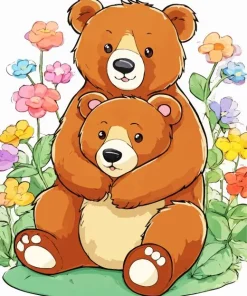 Brown Bears With Flowers Diamond Painting