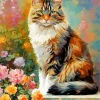 Calico Cat With Flowers Diamond Painting