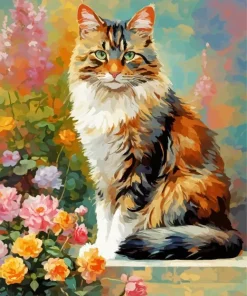 Calico Cat With Flowers Diamond Painting