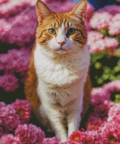 Calico Cat In Pink Flowers Diamond Painting