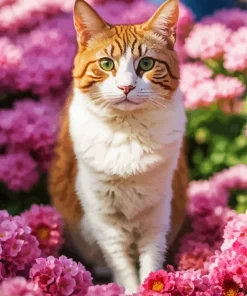 Calico Cat In Pink Flowers Diamond Painting