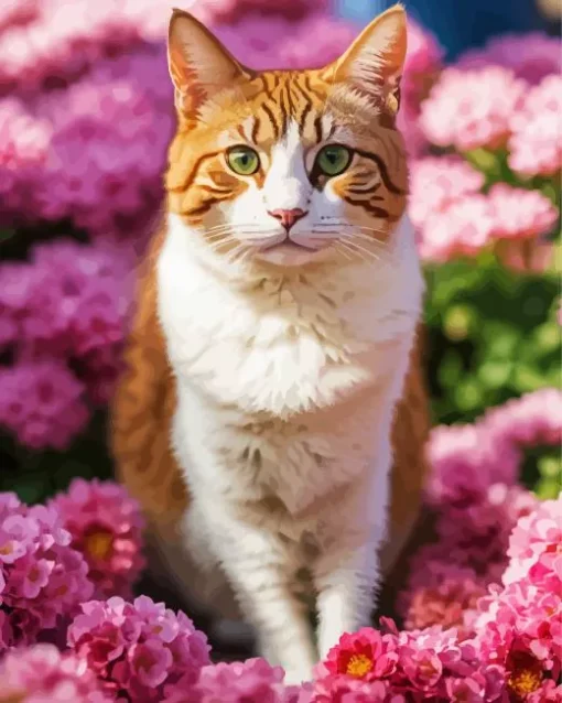 Calico Cat In Pink Flowers Diamond Painting