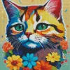 Calico Cat With Flowers Diamond Painting