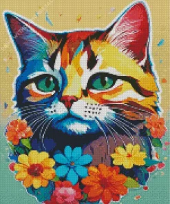 Calico Cat With Flowers Diamond Painting