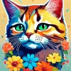 Calico Cat With Flowers Diamond Painting