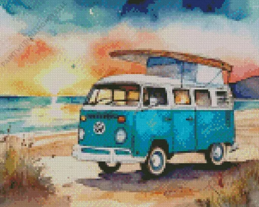 Camper Van By The Beach Diamond Painting