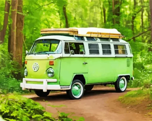 Camper Van In Forest Diamond Painting