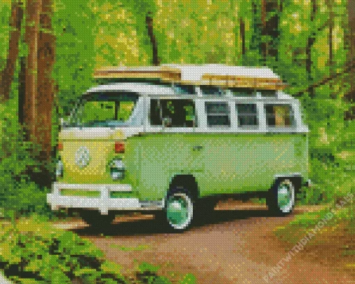 Camper Van In Forest Diamond Painting