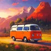 Camper Van In Mountains Diamond Painting