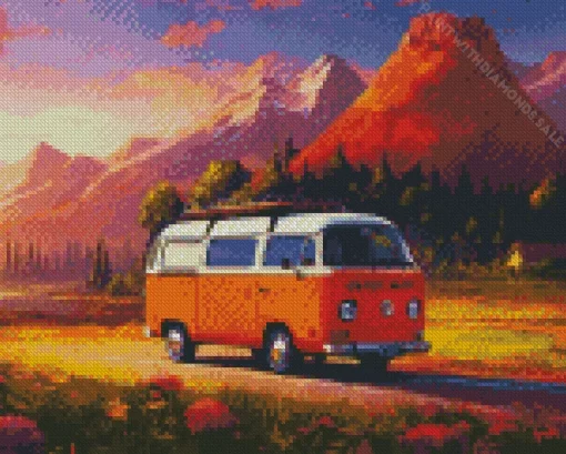 Camper Van In Mountains Diamond Painting