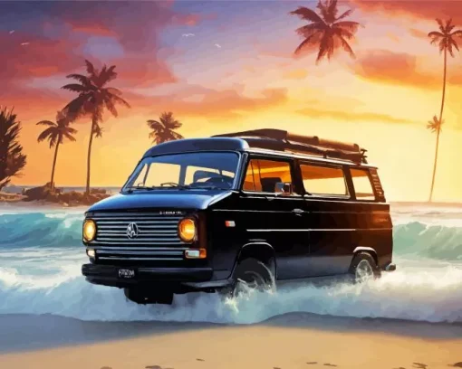 Camper Van In Waves Diamond Painting