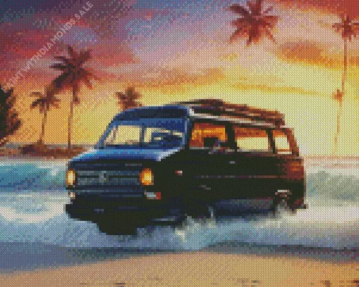 Camper Van In Waves Diamond Painting