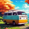 Camper Van With Autumn Trees Diamond Painting