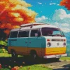 Camper Van With Autumn Trees Diamond Painting