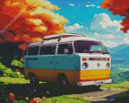 Camper Van With Autumn Trees Diamond Painting