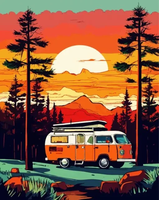 Camper Van With Sunset Diamond Painting