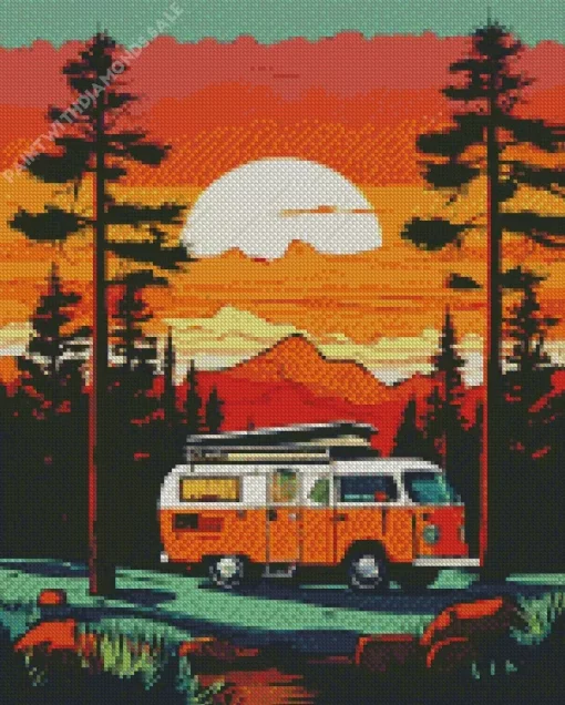 Camper Van With Sunset Diamond Painting