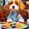 Cavalier King Charles Spaniel Eating Sushi Diamond Painting