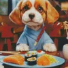 Cavalier King Charles Spaniel Eating Sushi Diamond Painting