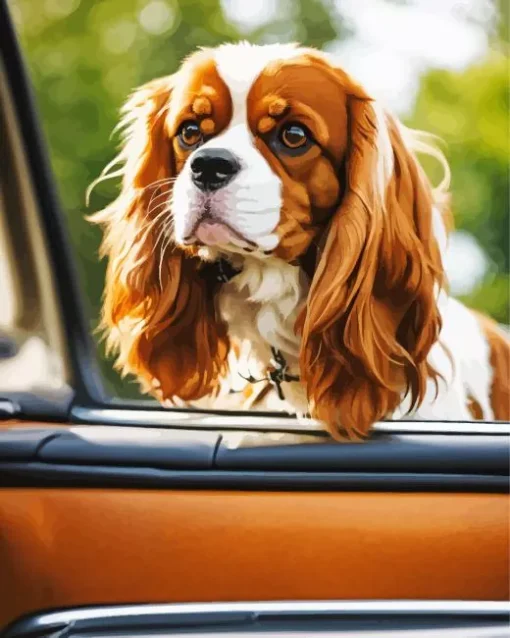 Cavalier King Charles Spaniel In A Car Diamond Painting